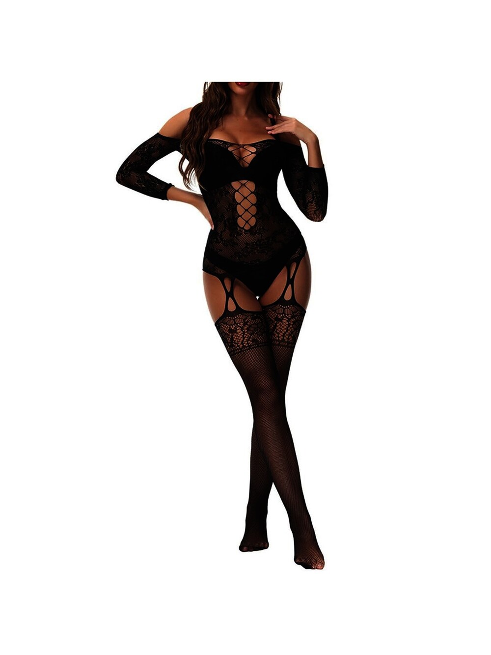 Fishnet crotchless bodystocking plus size